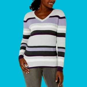 Karen Scott striped ribbed knit sweater PS